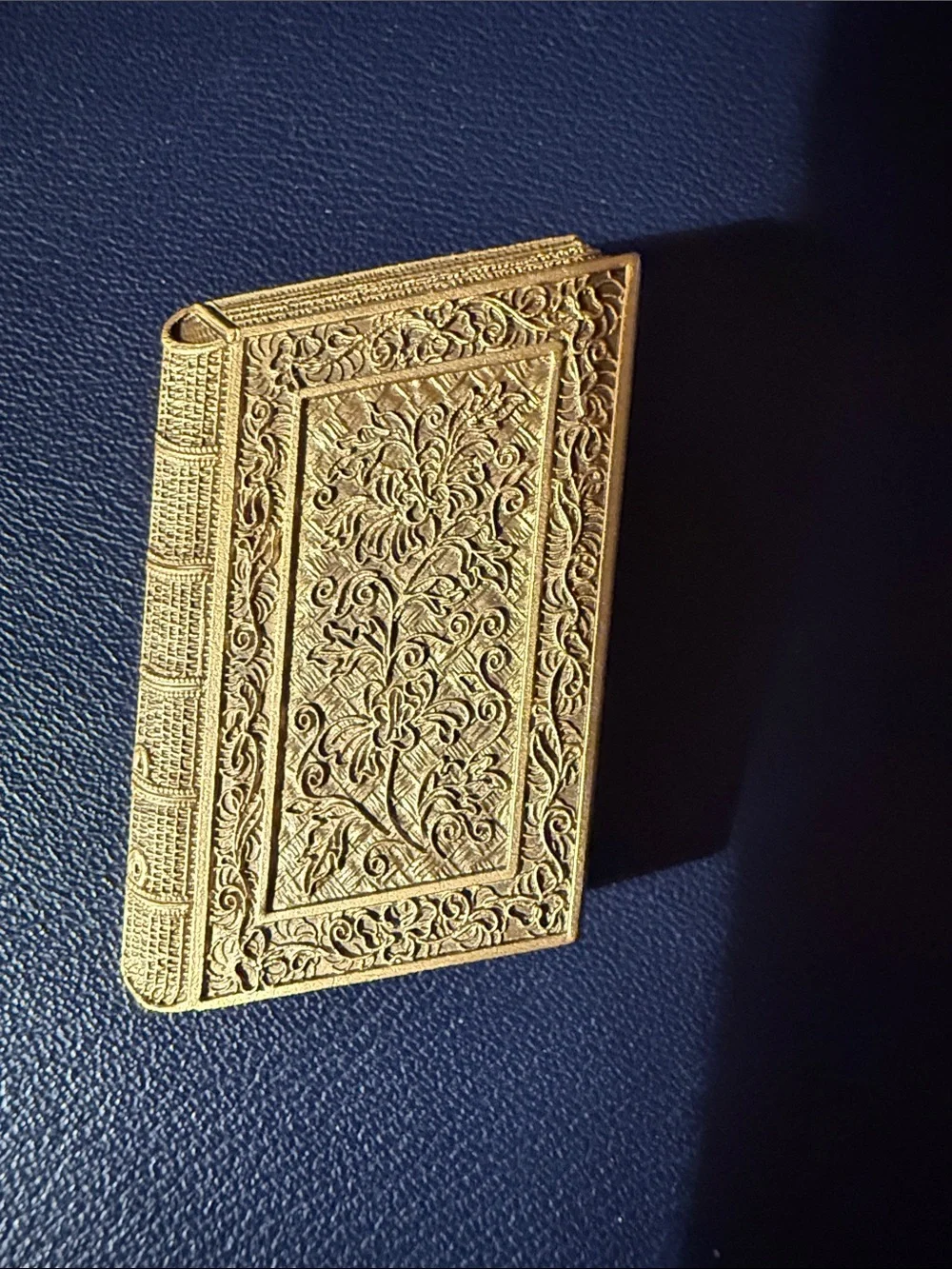 Vintage Ornate Gold Floral Embossed Compact Book Brooch